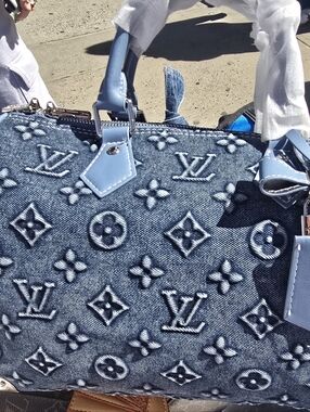Denim Monogram Tote with Light Blue Leather Trim